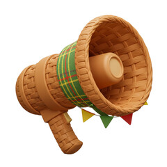  stylized megaphone, predominantly light brown, with intricate weaving patterns reminiscent of straw or wickerwork AI-generated transparent PNG