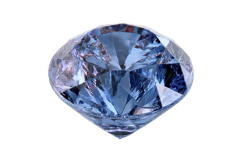 A digitally rendered, blue gemstone with a multifaceted cut, exhibiting high levels of brilliance and reflective surfaces.  The shape is slightly oval