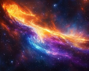 Obraz premium Vivid cosmic scene with bright swirling orange, blue, and purple nebula gases and scattered stars in deep space evoking wonder and vastness