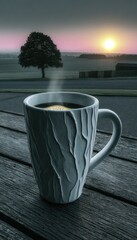 Obraz premium Morning coffee, countryside sunrise