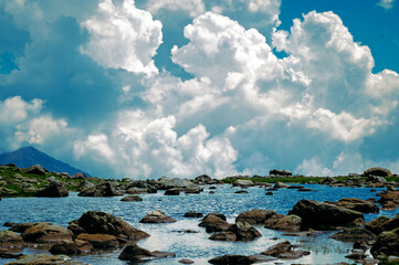  Green meadows surround the Satsar lake. It is located in the Ganderbal district of Jammu and Kashmir, India. 