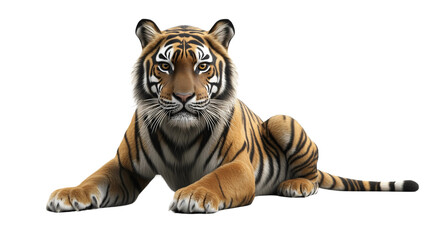 Obraz premium realistic tiger lying down, realistic tiger lying down front view, majestic realistic tiger lying down, realistic tiger lying down