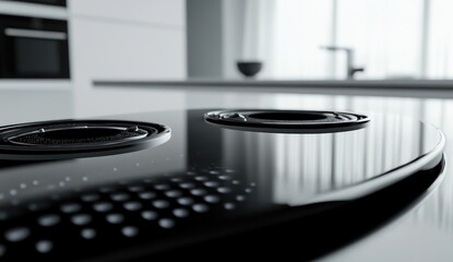 Close-up of modern black glass cooktop with two burners