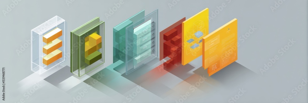 Aufkleber Modular Floating Window Infographic Design Showcasing Layers and Shadows With Vibrant Colors and Shapes
