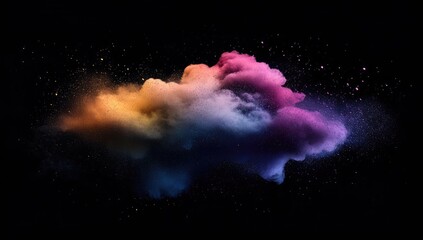 Colorful, textured cloud-like dust explosion against black backdrop