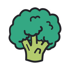 ブロッコリーの輪郭あり手描きカラーイラスト