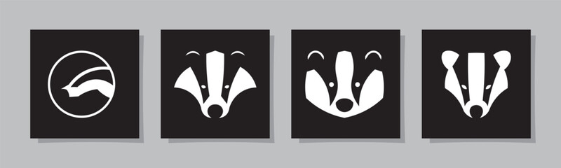 Badger head silhouette logo, badger head abstract logo in black and white