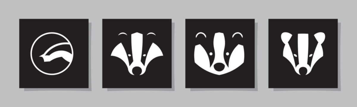 Badger head silhouette logo, badger head abstract logo in black and white