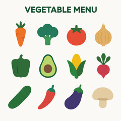 Vector Set Flat design vegetable menu icon 