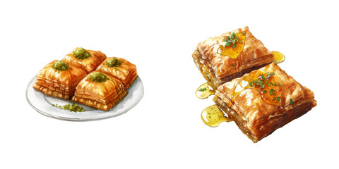 baklava watercolor vector illustration