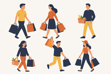 Vector Set People shopping flat vector illustration.