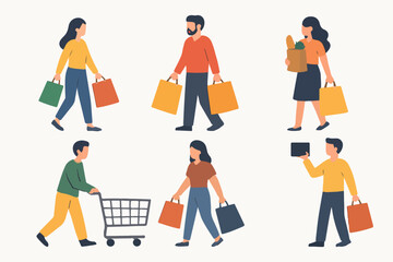 Vector Set People shopping flat vector illustration.