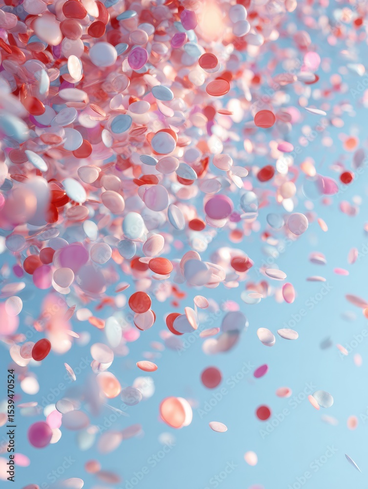Aufkleber soft 3d confetti floats gracefully on a light blue background creating a cheerful atmosphere perfect