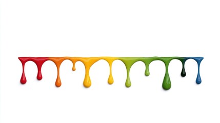 Colorful Dripping Paint on White Background in Rainbow Spectrum