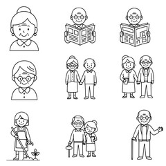 senior citizen grandparent doodle icon illustration 