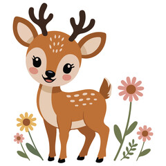 holiday banner with deer peeking isolated vector illustration on white background