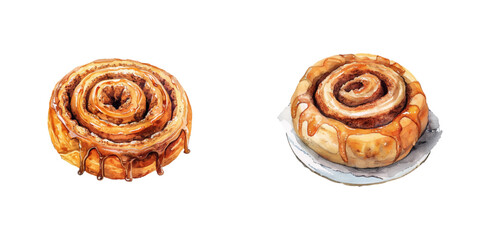 cinnamon bun watercolor vector illustration
