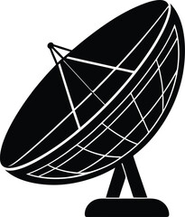 Isolated black and white vector illustration Silhouette of a large satellite dish antenna