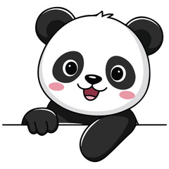 scandinavian style panda behind banner isolated vector illustration on white background