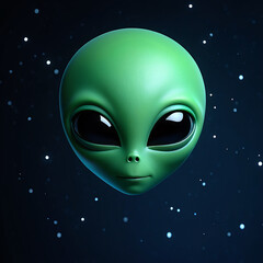 Closeup of a green alien face in space