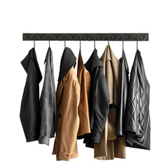 Modern coat rack with multiple hooks isolated on transparent background
