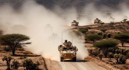 Military Convoy: Armored Vehicle Missile Launch Exercise