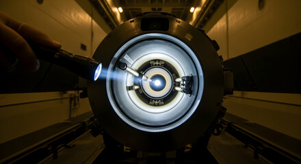 Close-up Inspection of Missile with Flashlight