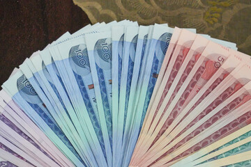 Large amounts of Ethiopian banknotes. Ethiopian Birr for background. Bundles of Ethiopian money in a heap.