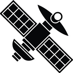 Illustration of a satellite with solar Silhouette panels and antenna in black color