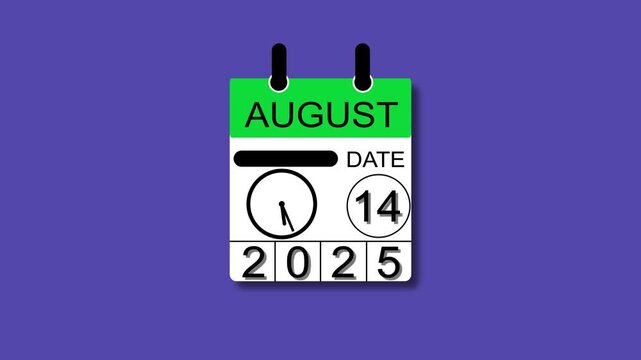 August 14 date 2025  animation . calendar animation clean and black background. and stunning 4k animation.