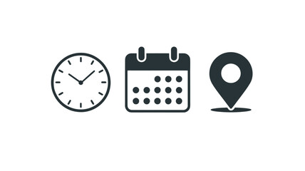 Location, Time & Date Icon Set – Modern Flat Symbols for Maps, Schedules, Calendar & GPS Apps