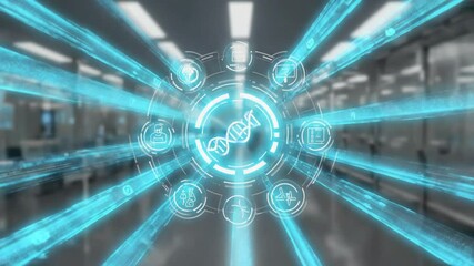 DNA Helix Connecting Digital Data Stream in Clean Lab - Powered by Adobe