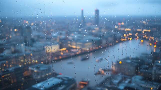 79. Real rainy window with blurred cityscape beyond