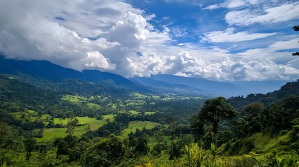 83. Real clouds moving across mountain valley