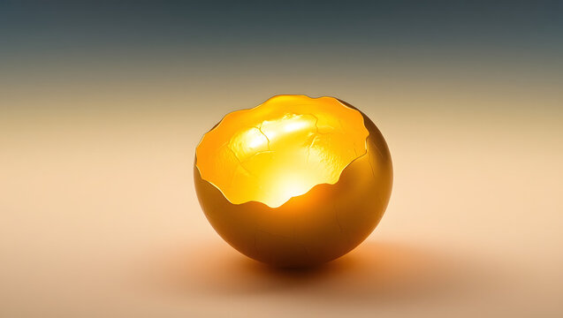 Cracked Golden Egg with Light Inside