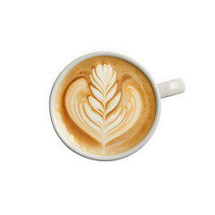 Latte art coffee cup isolated on transparent background