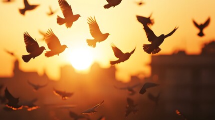 88. Real birds flying across urban rooftop