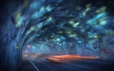 Mystical tunnel with glowing stones