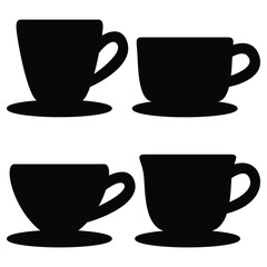 Set of Coffee Cup Silhouette Icons, Black Vector Collection for Cafe Menu Design.