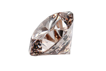 A digitally rendered, champagne-colored diamond, showcasing its brilliant facets and subtle color variations against a black background.  Its form is round brilliant cut