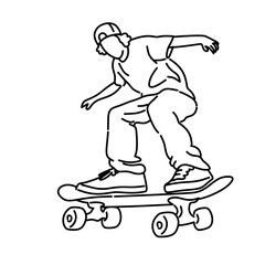 Obraz premium Coloring Line Art of Person Doing Skateboard Trick – Outdoor Sport Illustration for Book and Sticker Design