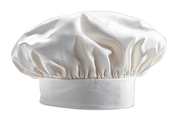 A pristine white chef's hat,  full and round, sits against a black background.  The hat's fabric appears smooth and clean