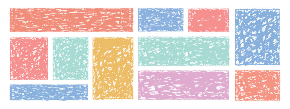 Set of rectangle frame box shape with brush crayon texture. Color vector background. Rectangle Brush stroke, grunge box. Organic grunge text boxes, geometric shapes or empty Brush grunge frame box.