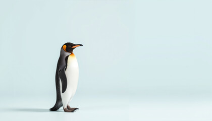 Naklejka premium Penguin standing on smooth surface with soft blue background 