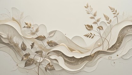 Elegant gold leaf and beige abstract design.