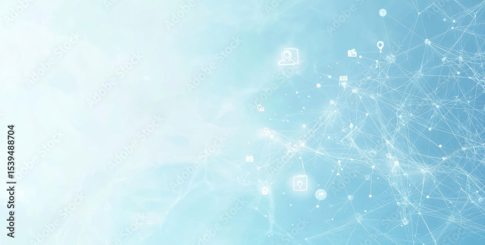 Wall mural light blue abstract network graphic with interconnected nodes and lines
