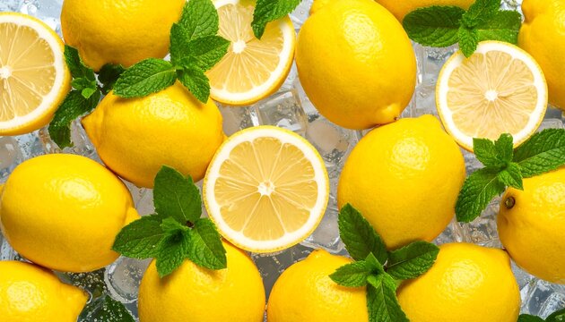 Fresh Lemons and Mint on Ice.