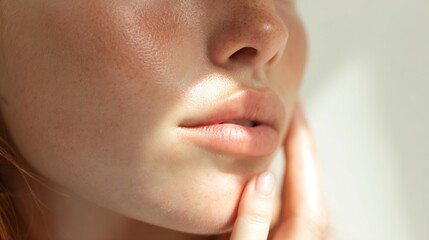 Obraz premium Close-up of healthy glowing human skin texture with smooth surface and natural tone, dermatology and skincare concept for beauty products or medical treatment.