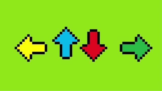 4 arrow pixel animation on green and white screen