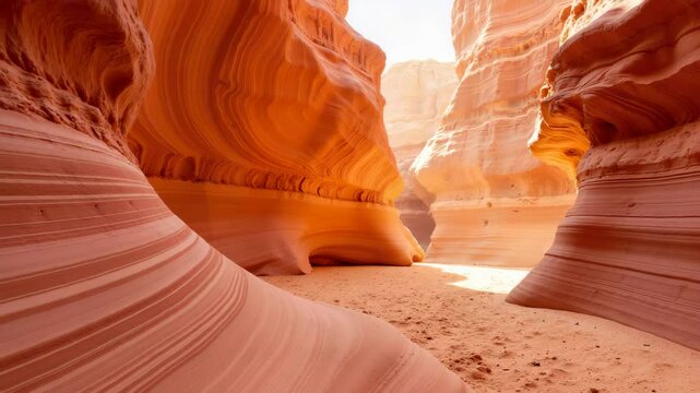 Colorful sandstone canyon with smooth rock formations and bright sunlight  